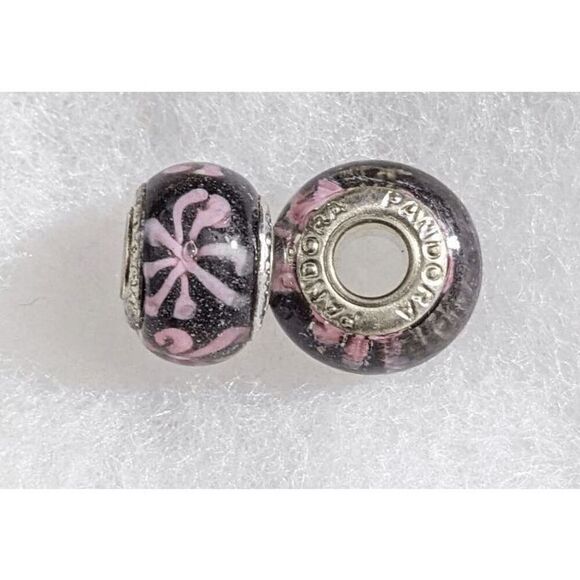 Set of 2 Pandora Black with Pink Squiggles - Picture 1 of 2